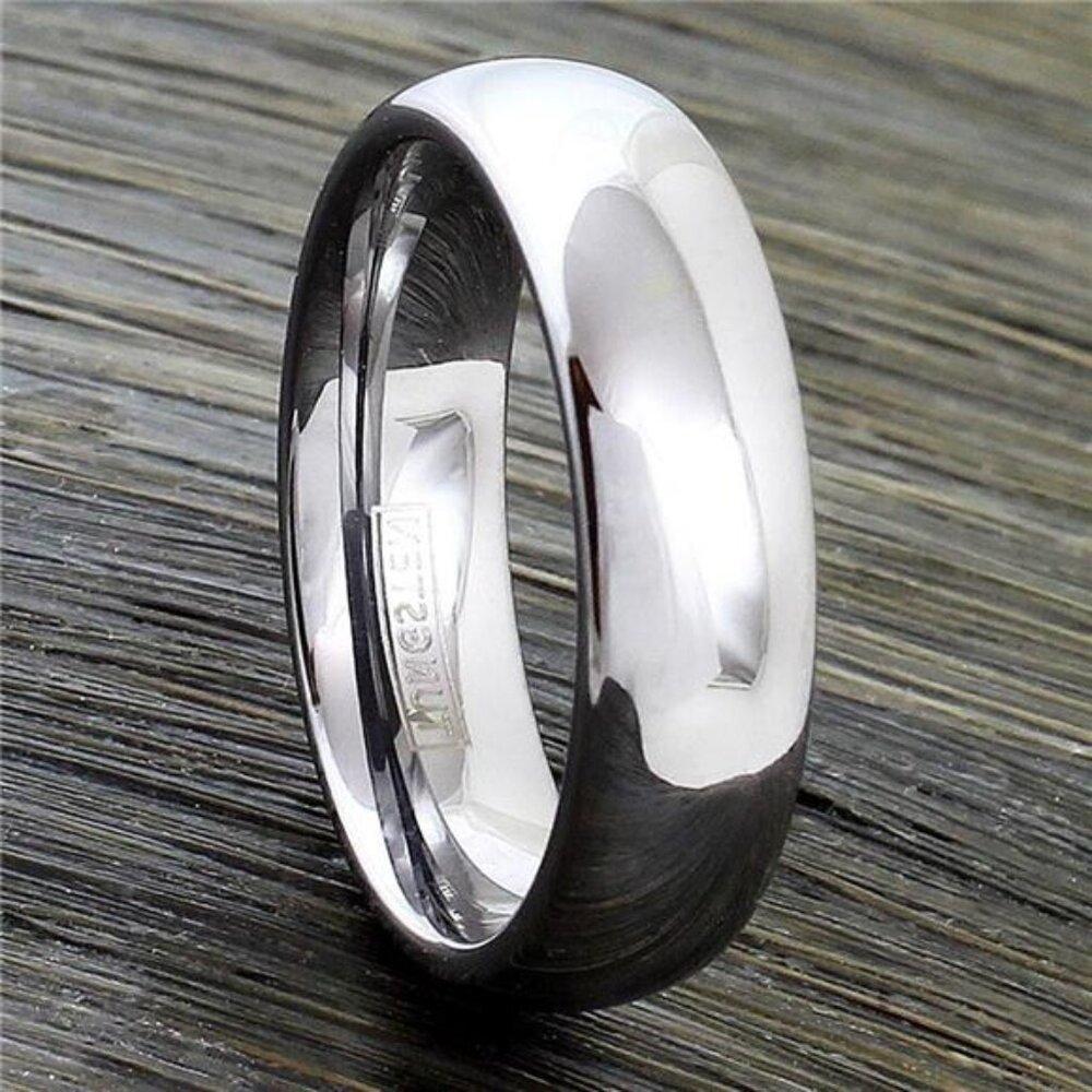 Men's Wedding Band Rings - Silver Polished Classic Wedding Rings 6mm